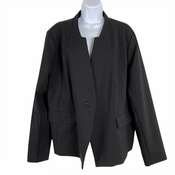 Eloquii Blazer Jacket Black Cotton Blend One Butto - Picture 1 of 8